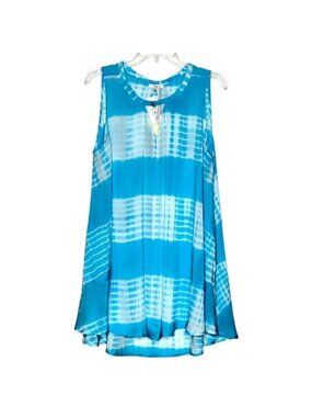 Jodifl Tie-Dye Sleeveless Tunic M Swim Cover Up Blue White Lightweight Flowy NWT